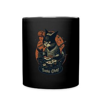 Japanese-Inspired Feline Culinary Cat Sushi Chef - Full Colour Mug - black - Front