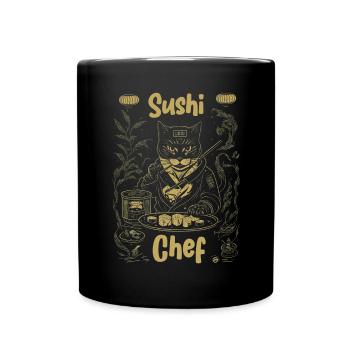 Japanese-Inspired Feline Culinary Cat Sushi Chef - Full Colour Mug - black - Front