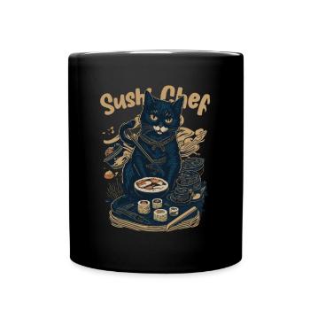 Japanese-Inspired Feline Culinary Cat Sushi Chef - Full Colour Mug - black - Front