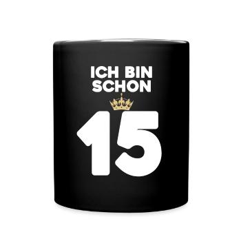 15. Geburtstag Geschenk - 15 Jahre mit Krone - Tasse einfarbig - Schwarz - Vorne