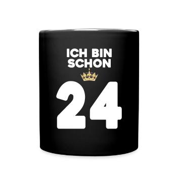 24. Geburtstag Geschenk - 24 Jahre mit Krone - Tasse einfarbig - Schwarz - Vorne