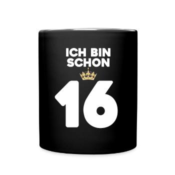 16. Geburtstag Geschenk - 16 Jahre mit Krone - Tasse einfarbig - Schwarz - Vorne