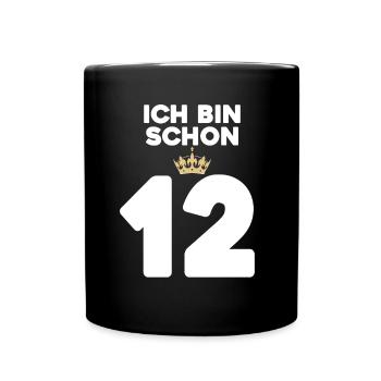 12. Geburtstag Geschenk - 12 Jahre mit Krone - Tasse einfarbig - Schwarz - Vorne