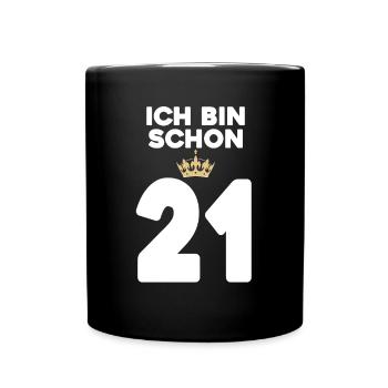 21. Geburtstag Geschenk - 21 Jahre mit Krone - Tasse einfarbig - Schwarz - Vorne