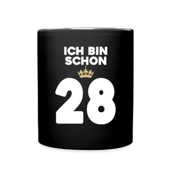 28. Geburtstag Geschenk - 28 Jahre mit Krone - Tasse einfarbig - Schwarz - Vorne