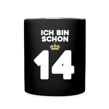 14. Geburtstag Geschenk - 14 Jahre mit Krone - Tasse einfarbig - Schwarz - Vorne