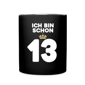 13. Geburtstag Geschenk - 13 Jahre mit Krone - Tasse einfarbig - Schwarz - Vorne