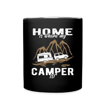 Wohnwagen Zuhause Camper - Tasse einfarbig - Schwarz - Vorne