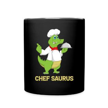 Chef Saurus Kitchen Cook Dinosaur Lover Restaurant - Full Colour Mug - black - Front