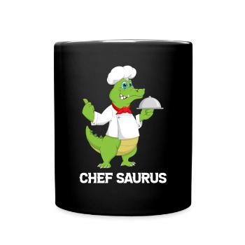 Chef Saurus Kitchen Cook Dinosaur Lover Kitchen Co - Full Colour Mug - black - Front