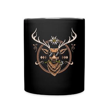 Hirsch Shirt Trachtenshirt Herren Trachten T-Shirt - Tasse einfarbig - Schwarz - Vorne