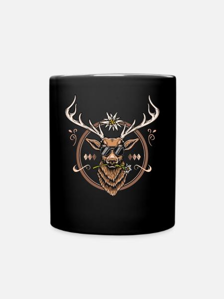 Hirsch Shirt Trachtenshirt Herren Trachten T-Shirt - Tasse einfarbig - Schwarz