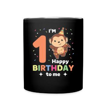 Monkey for 1st birthday for children one year old - Full Colour Mug - black - Front