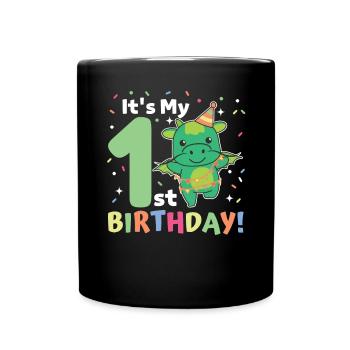 Drache zum 1. Geburtstag für Kinder ein Jahr alt - Tasse einfarbig - Schwarz - Vorne