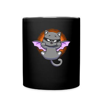 Black Cat With Bat Wing Kitten Halloween - Full Colour Mug - black - Front