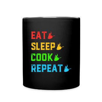 Eat Sleep Cook Repeat Grilling Barbecue Cooking An - Full Colour Mug - black - Front