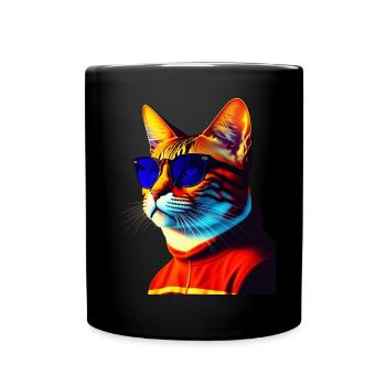 Coole Katze trägt Sonnenbrille - Tasse einfarbig - Schwarz - Vorne