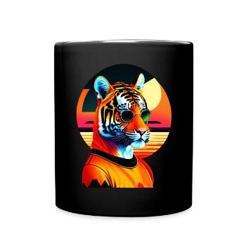 Cooler Tiger trägt Sonnenbrille - Tasse einfarbig - Schwarz - Vorne