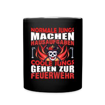 Jugenfeuerwehr Feuerwehrmann Schule - Tasse einfarbig - Schwarz - Vorne