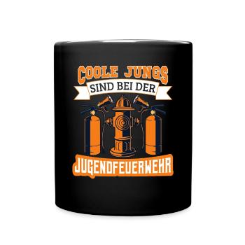 Feuerwehr Coole Jungs sind bei der Jugendfeuerwehr - Tasse einfarbig - Schwarz - Vorne