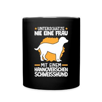 Mann mit einem Hannoverscher Schweißhund - Tasse einfarbig - Schwarz - Vorne