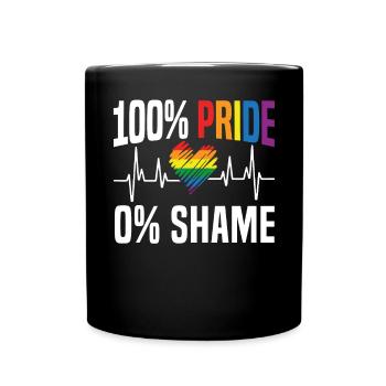 100% Pride 0% Shame Rainbow Month LGBTQ Gay Pride - Full Colour Mug - black - Front