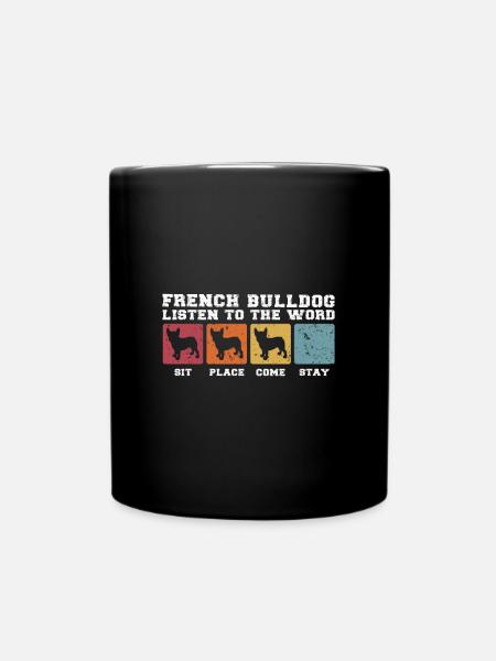 French Bulldogs listen on word - Full Colour Mug - black