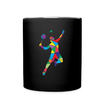 Low Poly Federball Polygon Badminton - Full Colour Mug - black - Front