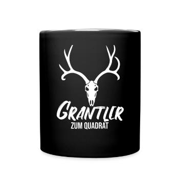Grantler zum Quadrat. Grantln grantig Lausbua - Tasse einfarbig - Schwarz - Vorne