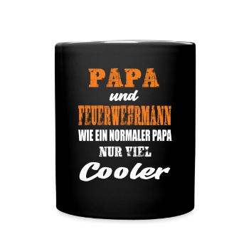 Papa und Feuerwehrmann - Tasse einfarbig - Schwarz - Vorne