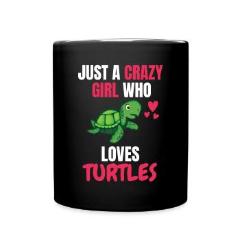 Crazy Girl Ocean Animal Gift Turtle - Full Colour Mug - black - Front