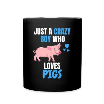 Farm Animal Farmer Boys Gift Pig - Full Colour Mug - black - Front