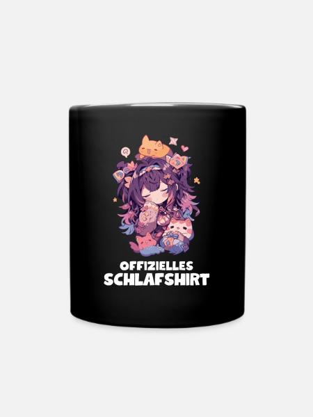 Lustiges Schlafshirt - Anime Pyjama für Mädchen - Tasse einfarbig - Schwarz