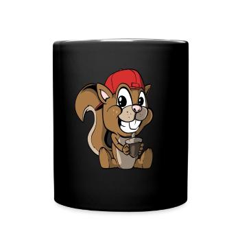 Niedliches Eichhörnchen mit Haselnuss - Tasse einfarbig - Schwarz - Vorne