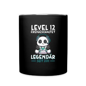 Level 12 Jahre Geburtstagsshirt Panda Gamer 2013 - Tasse einfarbig - Schwarz - Vorne