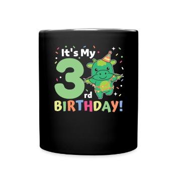 Drache zum 3. Geburtstag Kinder drei Jahre alt - Tasse einfarbig - Schwarz - Vorne