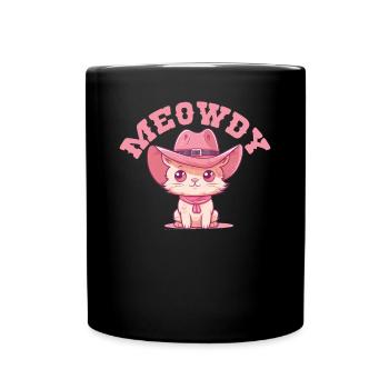 Meowdy Howdy Katze Cowboyhut süße Katzen - Tasse einfarbig - Schwarz - Vorne
