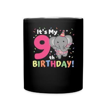 Elephant for 9th birthday children nine years old - Full Colour Mug - black - Front