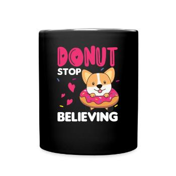 Süßer Corgi lustige Tiere in Donut Wortspiel pink - Tasse einfarbig - Schwarz - Vorne