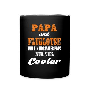 Papa und Fluglotse - Tasse einfarbig - Schwarz - Vorne