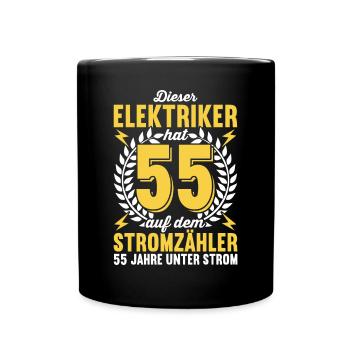Elektriker Elektroinstallateur 55. Geburtstag - Tasse einfarbig - Schwarz - Vorne