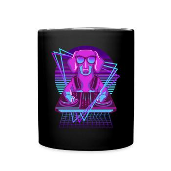 Party Musik Techno Hunde Vaporwave DJ Dackel - Tasse einfarbig - Schwarz - Vorne