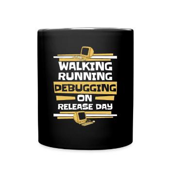 Walking Running Debugging Release Day Coder - Mug uni - noir - Devant