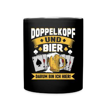 Doppelkopfspieler Doppelkopf und Bier - Tasse einfarbig - Schwarz - Vorne