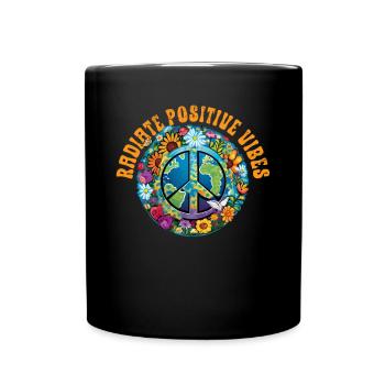 Hippie Peace Zeichen Frieden Blumen Blumenkind - Tasse einfarbig - Schwarz - Vorne