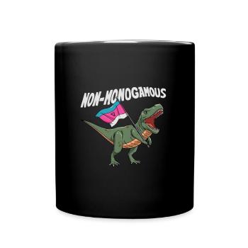 Threesome: Non-monogamous Trex polyamorous - Full Colour Mug - black - Front