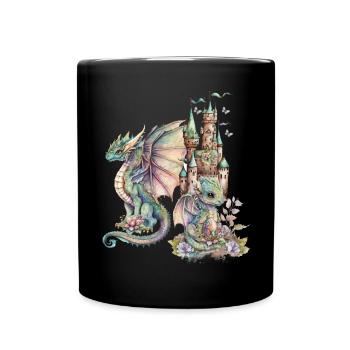 Dragon fantastique avec château de conte de fées - Mug uni - noir - Devant