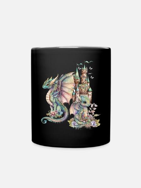 Fantasie-Drachen mit Märchenschloss - Tasse einfarbig - Schwarz