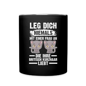 Britisch Kurzhaar Katze - Tasse einfarbig - Schwarz - Vorne