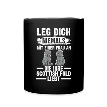 Scottish Fold Katze - Tasse einfarbig - Schwarz - Vorne